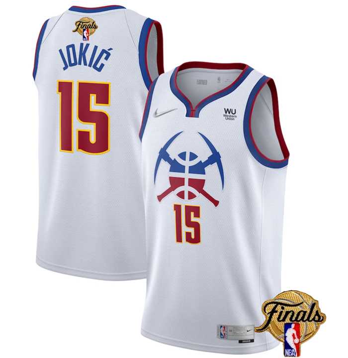 Men%27s Denver Nuggets #15 Nikola Jokic White 2023 Finals Earned Edition Stitched Basketball Jersey Dzhi->denver nuggets->NBA Jersey
